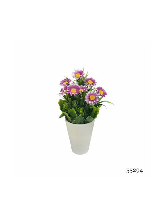 Artificial Plant Ibergarden Dimensions 10x10x22cm in White Pot with Fuchsia Flowers.