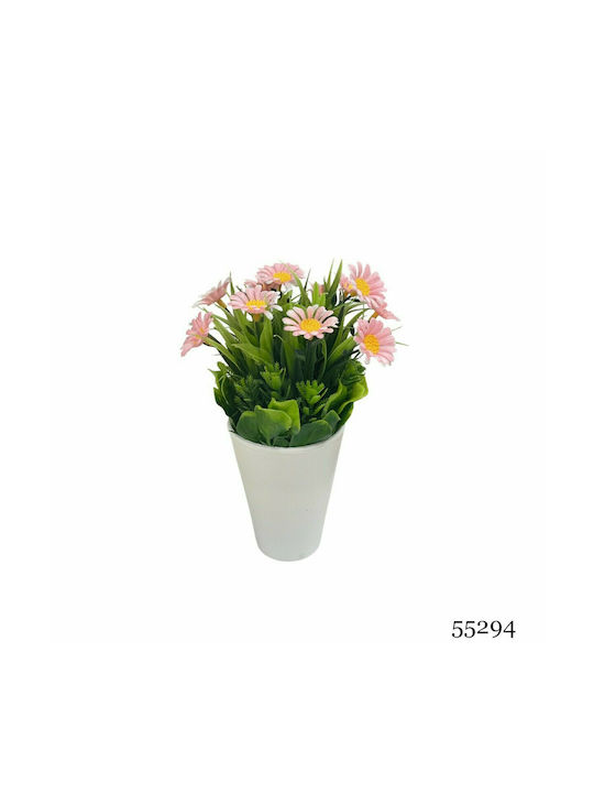 Artificial Plant Ibergarden Dimensions 10x10x22cm in White Pot with Somon Flowers.