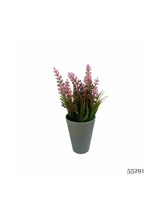 Τεχνητό Φυτό Ibergarden Διαστάσεων 11x11x22cm σε Γκρι Γλαστράκι με Ροζ Άνθη.