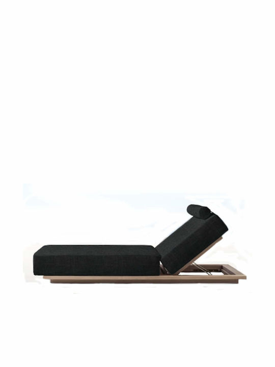 Sunbed Single Zizel Wooden with Cushion Black 209x74x12cm.