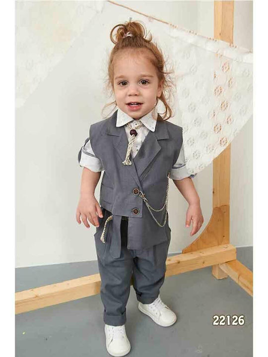Bonito Baby Boys Baptism Suit with Vest 5pcs Gray