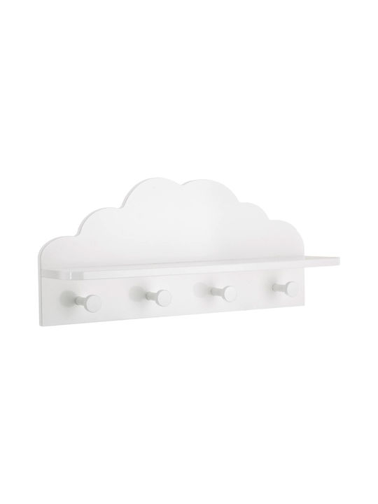 Spitishop Cloud Cuiere pentru Copii Multi Hook cu raft Lemn Albă 48x12x22εκ. 1buc