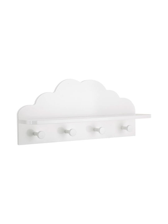 Spitishop Cloud Kinder Wandhaken Mehrfachhaken mit Regal Hölzernes Weiß 48x12x22εκ. 1Stück