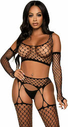 Leg Avenue Crop Top, Stockings & Gloves Sexy Σετ Εσωρούχων Black 3τμχ