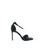 Diamantique Fabric Women's Sandals with Ankle Strap Black with Thin High Heel