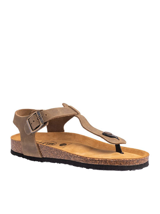 Plakton Leather Women's Flat Sandals KAKI