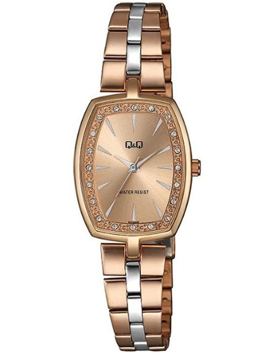 Q&Q Womens Watch 24.5mm Battery With Pink Gold Steel Bracelet