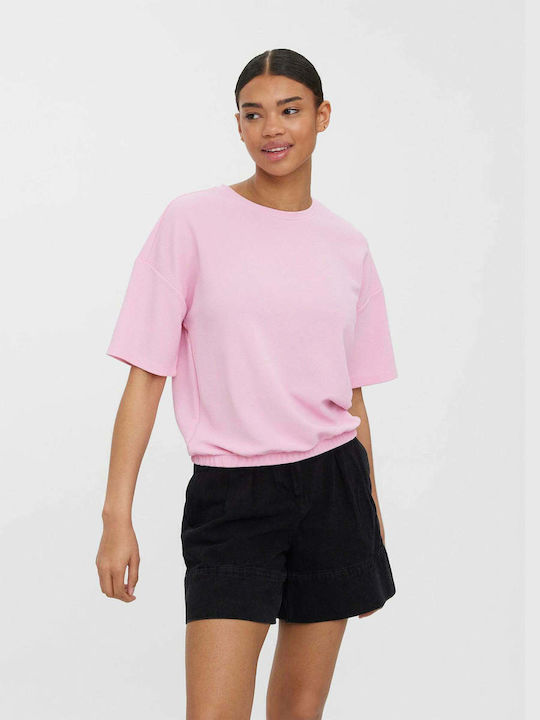 Vero Moda Bluza de Damă de Vară din Bumbac Mâneci scurte Roz