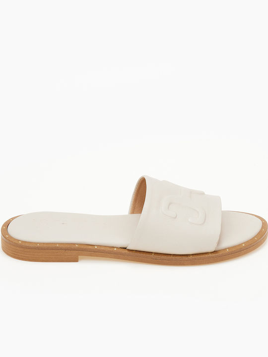 Zizel Leather Women's Flat Sandals in White Color