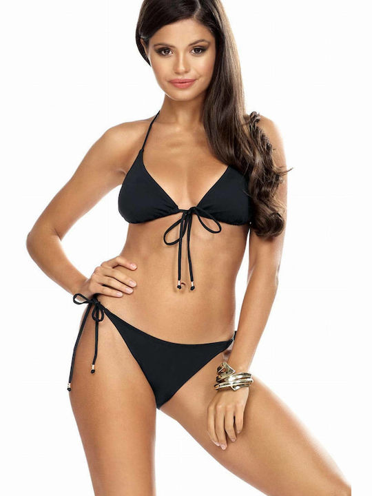 Lorin Padded Bikini Set Triangle Top & Slip Bottom with Laces Black