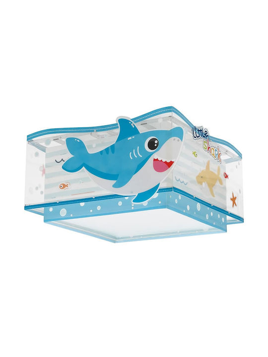 Ango Little Shark O singură lumină Lumină de tavan pentru copii Lampă de tavan din plastic 15W cu suport pentru bec E27 Albastru 32x16.5cm