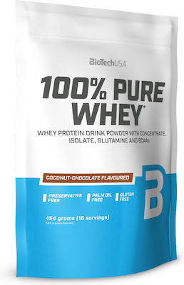 Biotech USA 100% Pure Whey With Concentrate, Isolate, Glutamine & BCAAs Πρωτεΐνη Ορού Γάλακτος Χωρίς Γλουτένη με Γεύση Coconut Chocolate 454gr