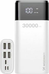 Wozinsky WPB-001 Power Bank 30000mAh με 4 Θύρες USB-A Λευκό