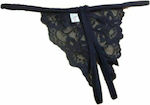 Beauty's Lingerie Lace Open Thong YN191222 Μαύρο