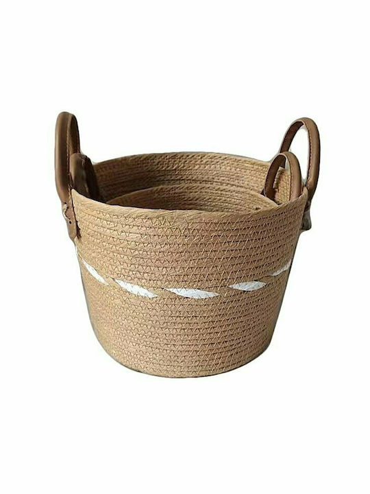 JK Home Decoration Διακοσμητικό Καλάθι Ψάθινο με Χερούλια Καφέ 20x20x27εκ.