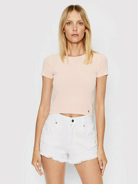 Guess Women's Summer Crop Top Short Sleeve Pink