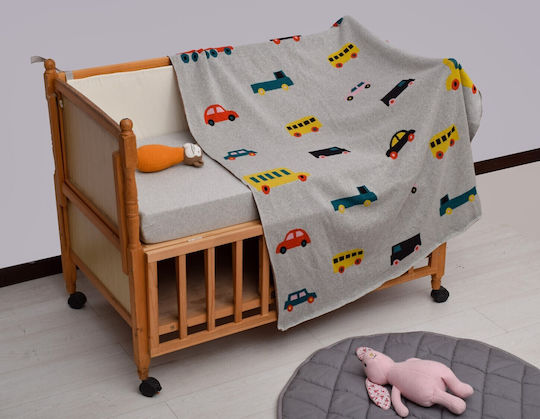 Liolios Home Decke Kinderbett Multi Vehicles Gestrickt Gray 100x150cm