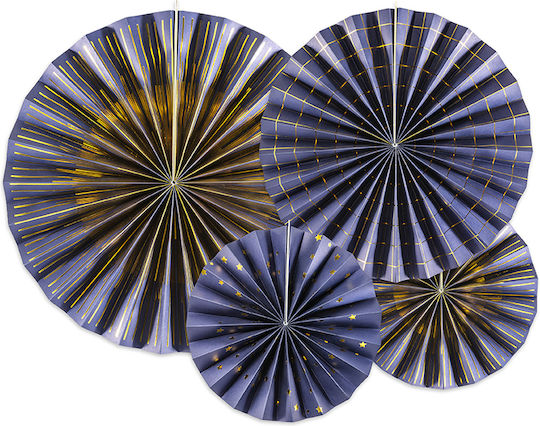 Χάρτινες Βεντάλιες Rosettes Navy-blue Κρεμαστό Διακοσμητικό για Party 4τμχ