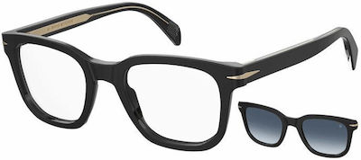 David Beckham Plastic Eyeglass Frame with Clip On Black DB 7043CS 2M2/Z7