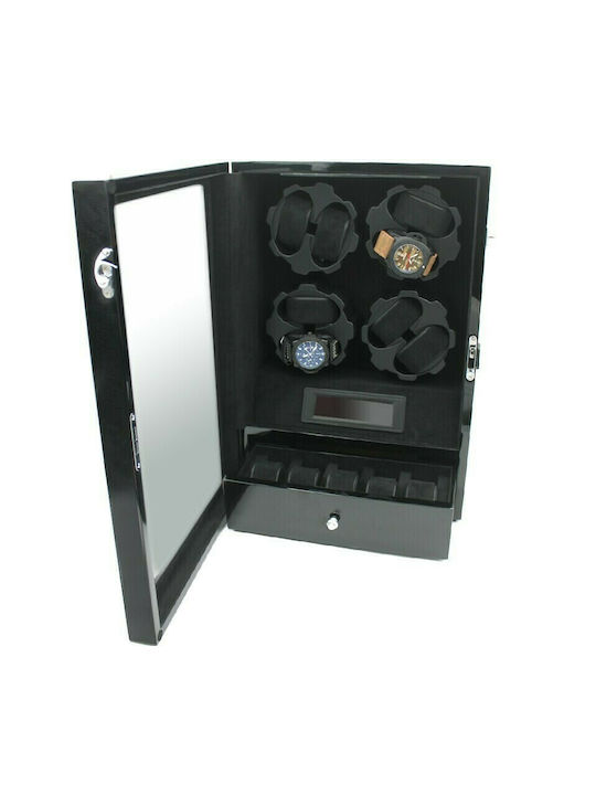Leader Wooden Watch Winder with Transparent Cover for 8 Watches with Drawer Black X206BF