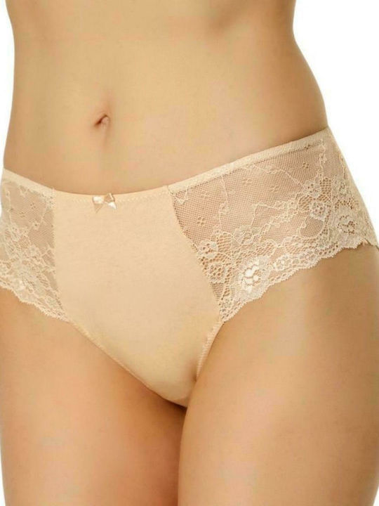 Norddiva Lingerie Cecil Cotton High-waisted Women's Slip with Lace Beige