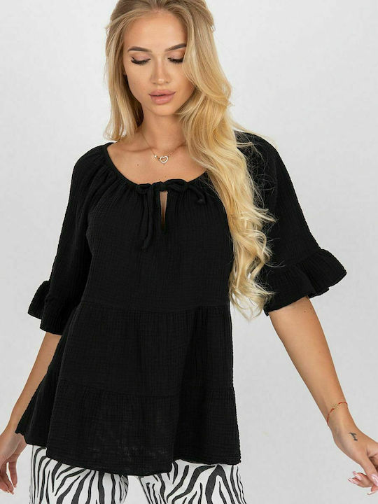 Och Bella Summer Cotton Tunic with 3/4 Sleeve Black