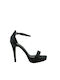 Stefania Platform Fabric Women's Sandals with Ankle Strap Black with Thin High Heel