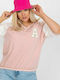 Relevance Women's Summer Blouse Cotton Short Sleeve with V Neckline Pink