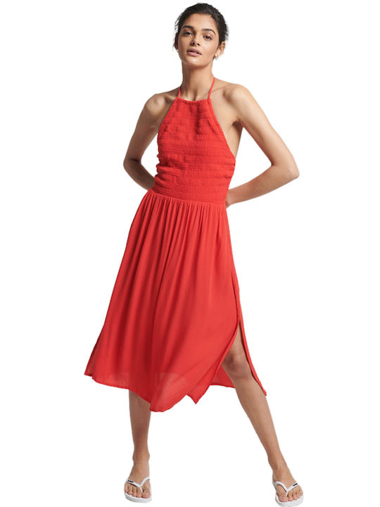 Superdry Midi Καλοκαιρινό All Day Φόρεμα Αμάνικο Soda Pop Red