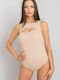 Fancy Sleeveless Bodysuit Beige