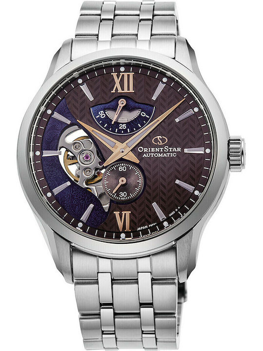 Orient Star Ανδρικό Ρολόι 40mm Χρονογράφος Αυτόματο με Ασημί Μεταλλικό Μπρασελέ