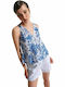 Ale - The Non Usual Casual Women's Summer Blouse Sleeveless with V Neckline Floral Blue