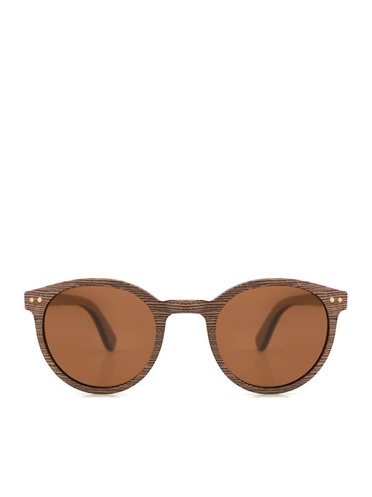 Daponte Sunglasses Brown with Wooden Frame & Brown Lens