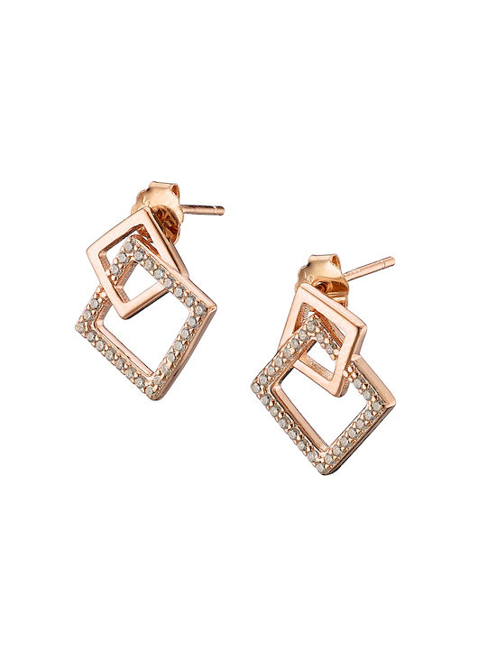 Oxzen silver stud earrings 925 in pink gold with white cubic zirconia