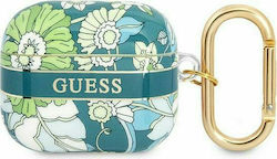 Guess Flower Strap Θήκη Σιλικόνης με Γάντζο σε Πράσινο χρώμα για Apple AirPods 3