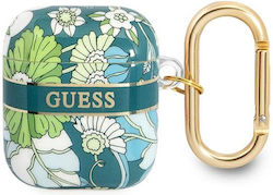 Guess Flower Strap Θήκη Σιλικόνης με Γάντζο σε Πράσινο χρώμα για Apple AirPods