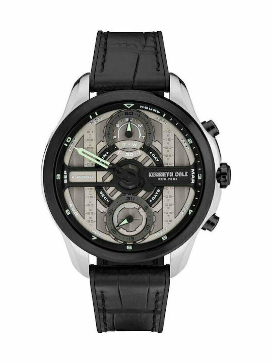 Kenneth Cole Modern Dress Ανδρικό Ρολόι 44mm Χρονογράφος Μπαταρίας με Μαύρο Δερμάτινο Λουράκι