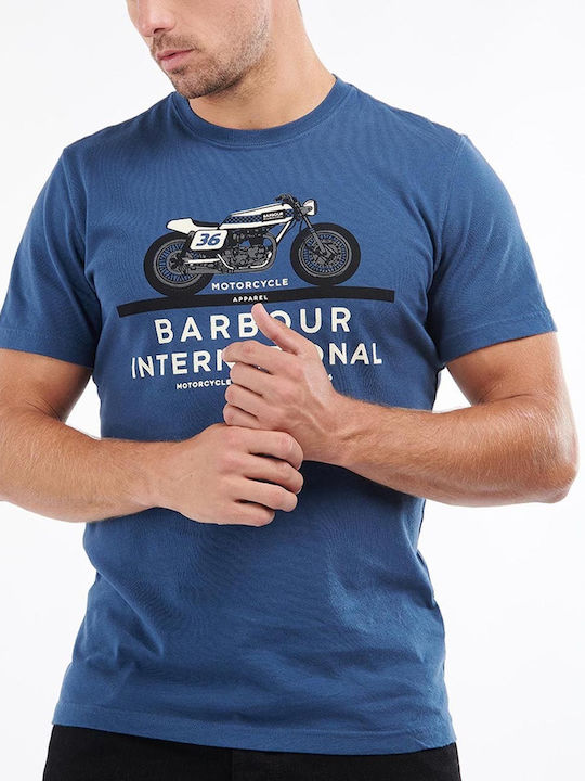 Barbour Ανδρικό T-shirt Μπλε με Στάμπα