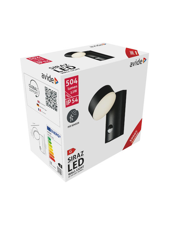 Avide AOLW12WW-S-SIRAZ Spot de Perete pentru Exterior IP54 cu Led Încorporat Negru 15.001.0828