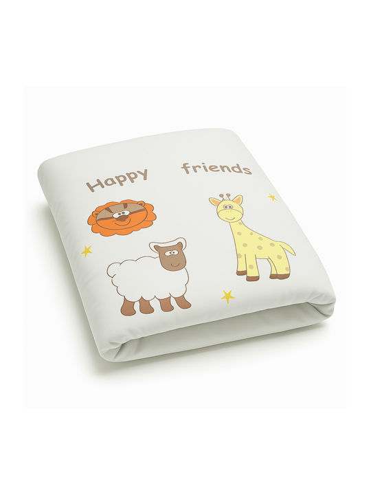 Beboulino Κουβέρτα Αγκαλιάς & Λίκνου Happy Friends Βαμβακερή Λευκή 90x110εκ.