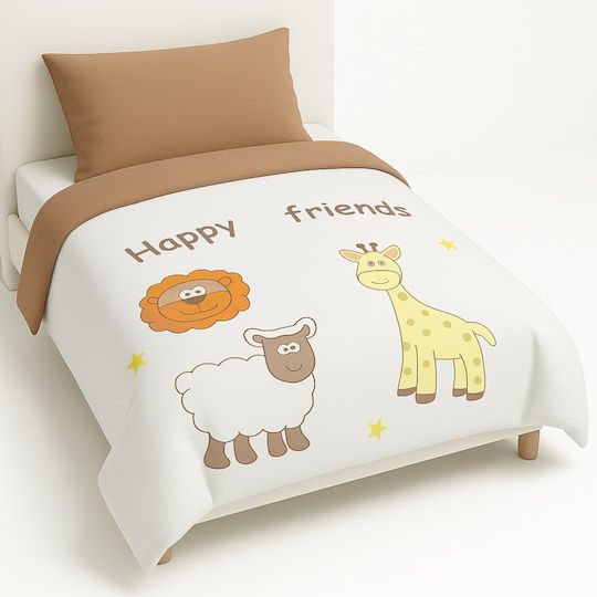 Beboulino Кувертa Детско легло Happy Friends 100% памук Бяло 90x110cm