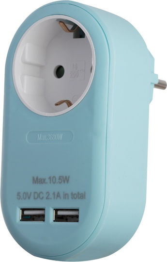 Entac EPAG-1EE-2USB-B Einzelne Steckdose mit 2 USB-A Blau