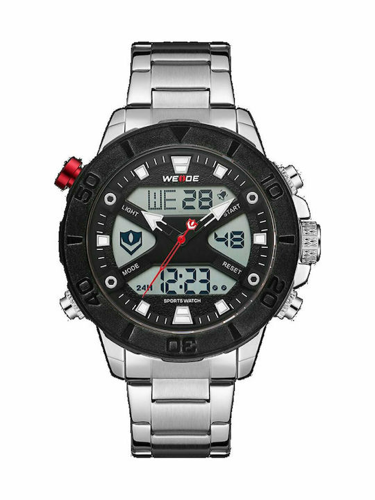 Weide Analog/Digital Herrenuhr 46.5mm Chronograph Batterie mit Silber Metallarmband