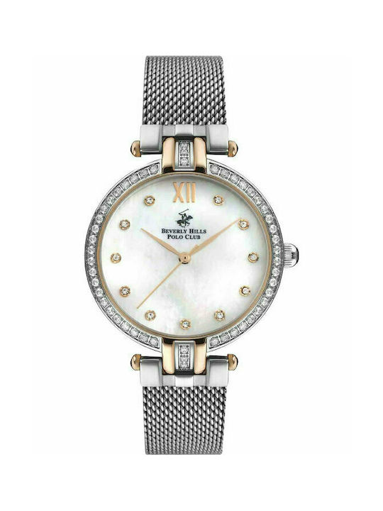 Beverly Hills Polo Club Crystals Watch with Silver Metal Bracelet