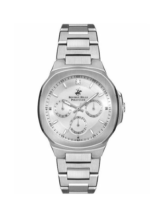 Beverly Hills Polo Club Diamonds Watch Chronograph with Silver Metal Bracelet