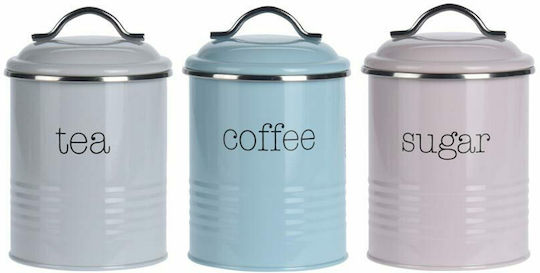 Set of 3pcs Jars for Sugar / Coffee / Tea with Lid Metallic