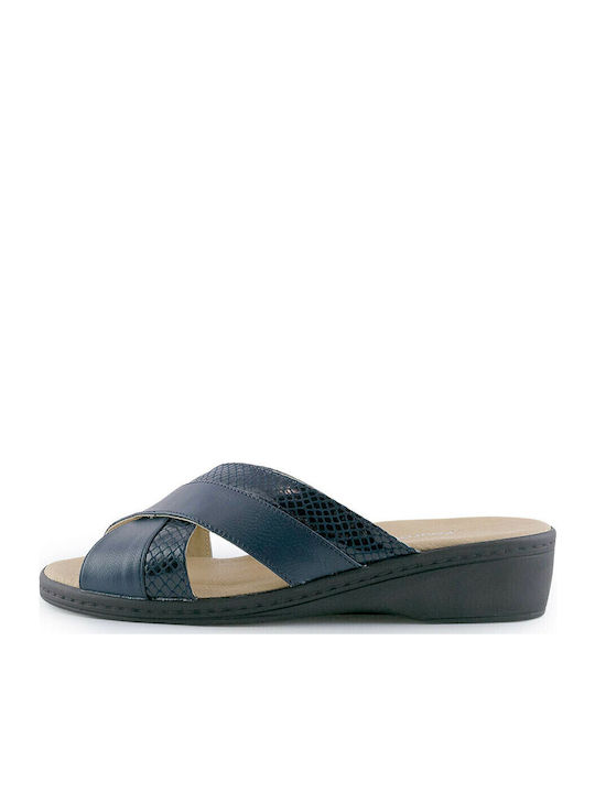 Women's Leather Platform Wedge Sandals Navy Blue