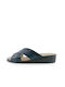 Step Women's Leather Platform Wedge Sandals Navy Blue