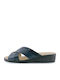 Women's Leather Platform Wedge Sandals Navy Blue