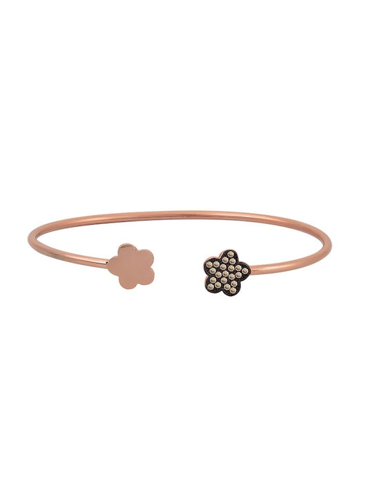 Bracelet Silver-Rosegold Handcuff with daisies